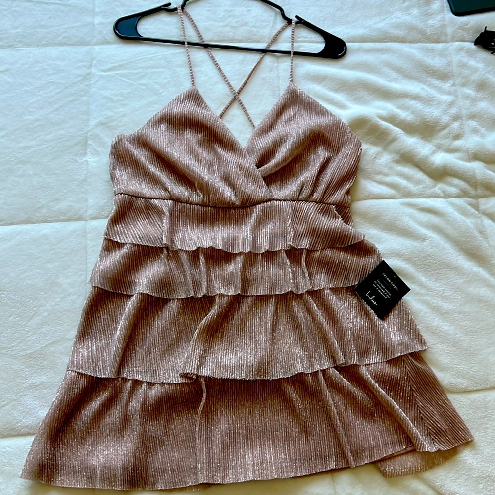 LULU’S Rose gold tiered mini dress